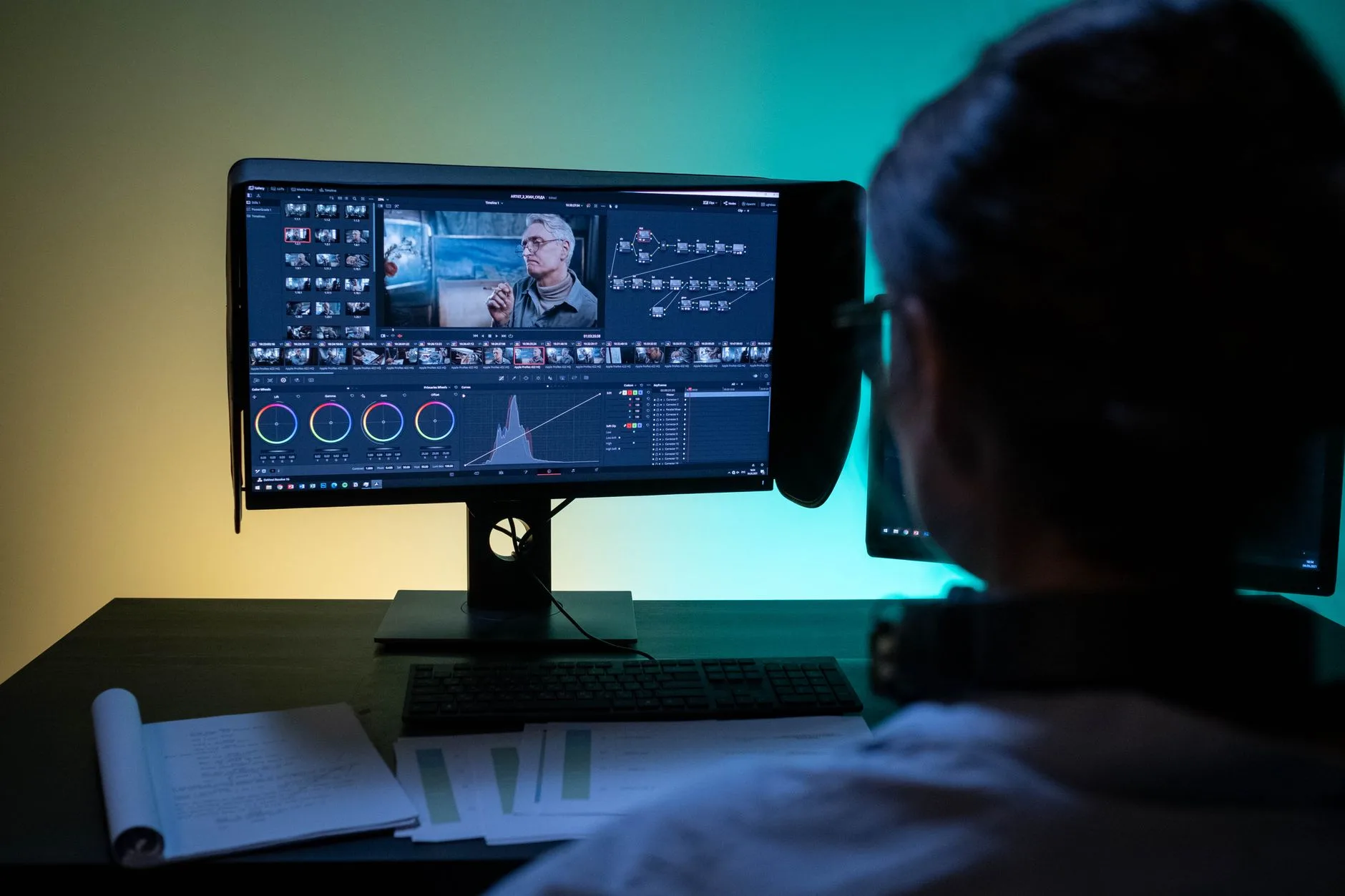 Film kurgusu yapılan sinema prodüksiyon odası