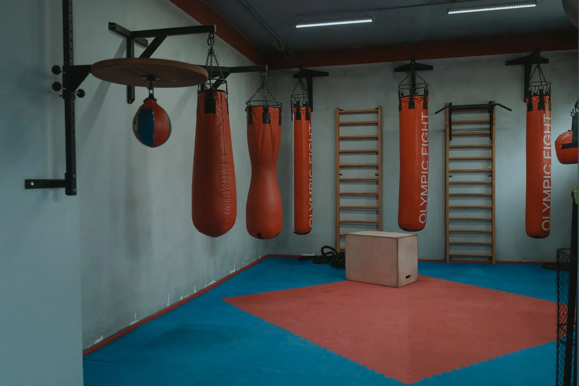 Bir oyuncunun spor salonunda boks antrenmanı yaptığı sahne