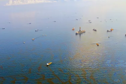 Deniz yüzeyinde yayılan petrol kirliliği