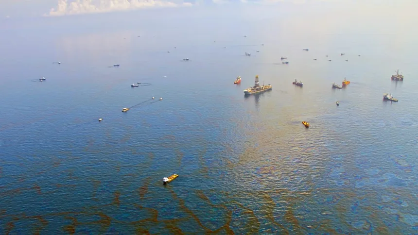 Deniz yüzeyinde yayılan petrol kirliliği